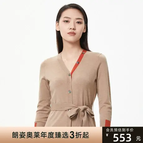 朗姿 秋季中场款收腰开叉系带女式毛针织衫商场同款商品大图