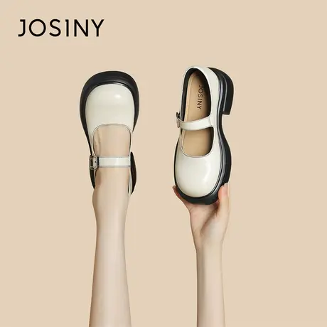 Josiny/卓诗尼玛丽珍女鞋2023冬季新款爆款粗跟单鞋英伦风小皮鞋商品大图
