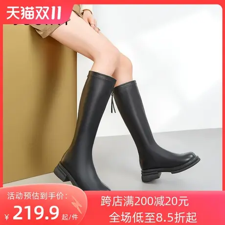 卓诗尼2023秋冬新款英伦风长筒靴时尚后拉链女靴潮流显瘦高筒靴女图片