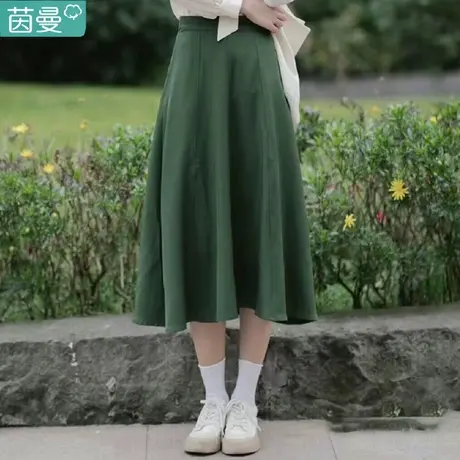茵曼高腰半身裙女士2023年秋季新款松紧腰垂感长裙显瘦a字裙子图片