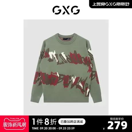 GXG奥莱 22年冬季新款潮流休闲字母圆领套头毛衣线衫男图片