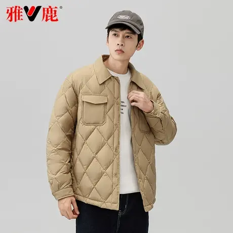 雅鹿官方2023新款短款羽绒服男士时尚翻领轻薄款秋冬季衬衫领外套图片