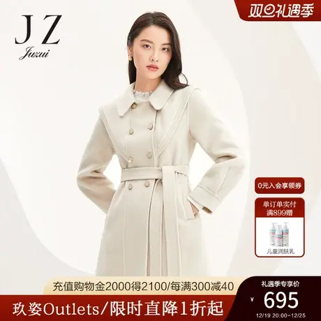玖姿官方奥莱娃娃领披肩造型毛呢外套女双面呢大衣JUZUI-冬季新款商品大图