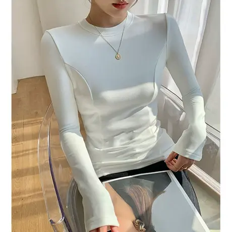 中领双面德绒打底衫女秋冬2023新款洋气内搭加绒加厚保暖t恤上衣商品大图