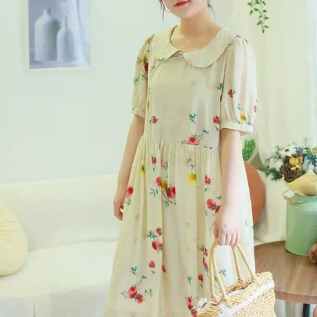 胖妹妹夏季2023新品新中式优雅连衣裙加大码微胖石榴印花复古长裙商品大图