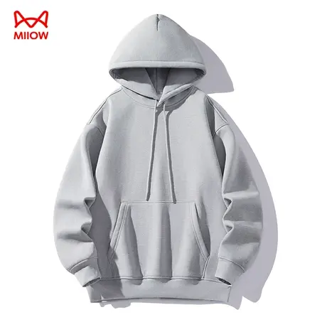 MIIOW/猫厚款仿棉摇粒长袖连帽卫衣情侣款纯色百搭宽松加绒秋冬季图片
