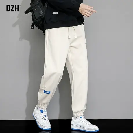 男士杏色束脚卫裤男春夏2023新款潮牌裤子男款宽松美式运动休闲裤商品大图