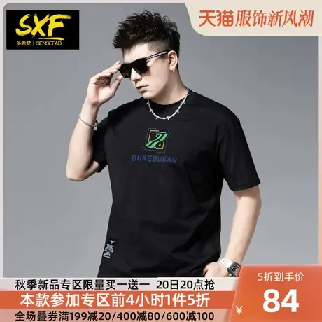 SXF圣希梵短袖男夏季新款纯棉重磅体恤上衣宽松简约刺绣潮男士T恤商品大图