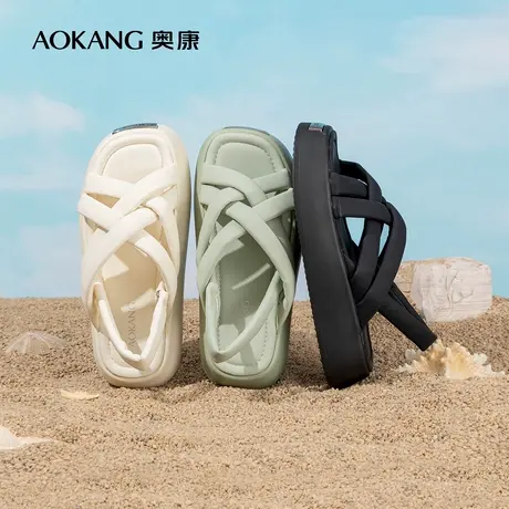 【薄荷曼波】奥康女鞋 夏季新款罗马风舒适百搭通勤面包凉鞋图片