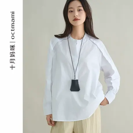 十月妈咪孕妇衬衫2025新款春季怀孕外穿宽松半纽扣圆领上衣春装图片