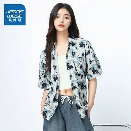 G8真维斯女装短袖衬衫 2025夏季新款 女式个性时尚潮流翻领衬衫商品大图