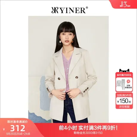 音儿美地女装2022秋季新款中长款西装领双排扣气质风衣外套女商品大图