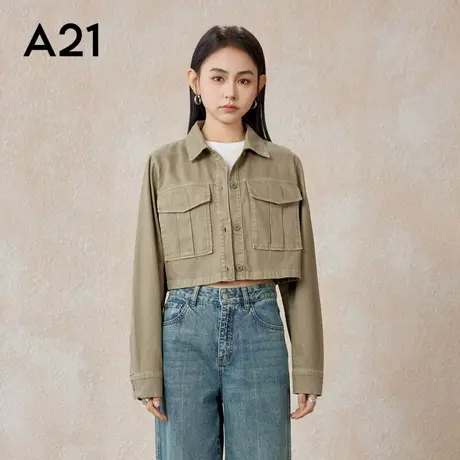 A21美式复古工装短外套女士春季新款纯棉宽松水洗做旧夹克上衣女图片