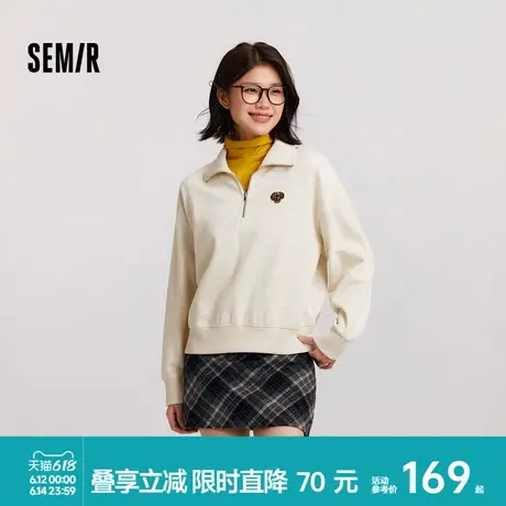 [商场同款]森马卫衣女小狗套头衫oversize冬2024新款抓绒立领叠穿图片