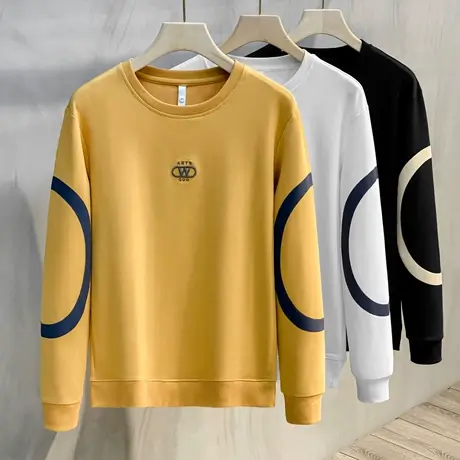 生态棉男士圆领卫衣男宽松潮牌春秋季男装2023新款日系设计感外套商品大图