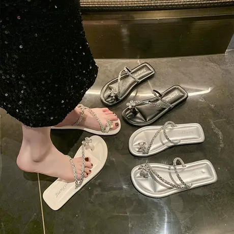 平底法式套趾小凉拖鞋女2025新款夏季软底配裙子水钻绝美海边凉鞋图片
