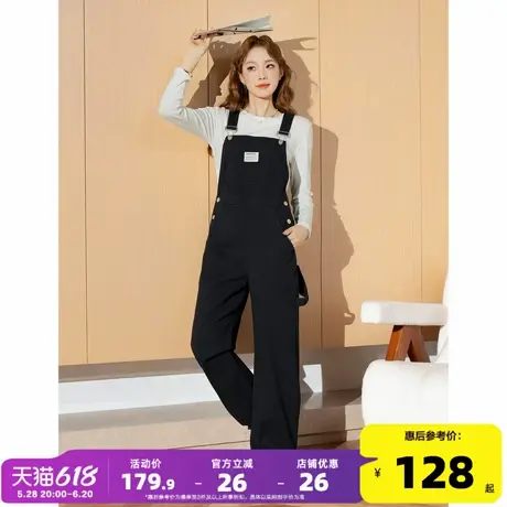 唐狮春夏季新款牛仔背带裤女宽松减龄阔腿彩色时尚百搭潮流裤子商品大图