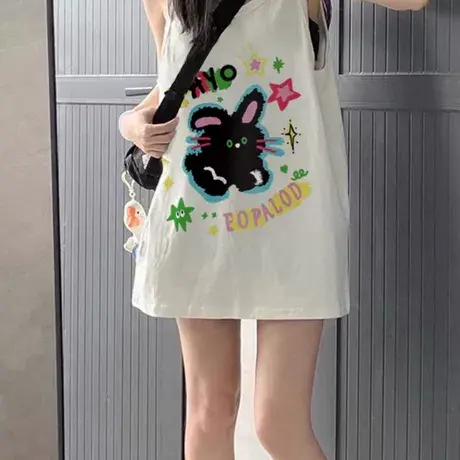 纯棉吊带坎肩背心无袖t恤女2025新款夏外穿高级感宽松慵懒风上衣图片
