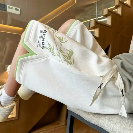 新中式短裤男夏季假两件宽松直筒五分裤青少年潮流印花运动休闲裤商品大图