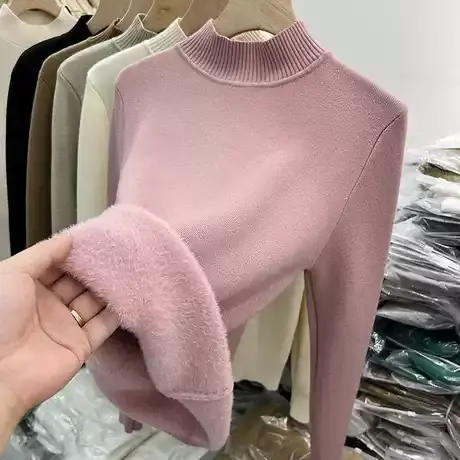 半高领加绒加厚一体绒毛衣女2022秋冬装新款内搭针织衫打底衫上衣商品大图