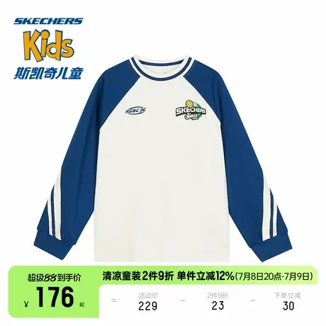 Skechers斯凯奇男童针织长袖T恤衫春季新款时尚圆领宽松运动上衣商品大图