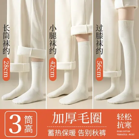 袜子女长筒袜秋冬季小腿袜加绒加厚纯棉大腿过膝袜冬天保暖中筒袜商品大图