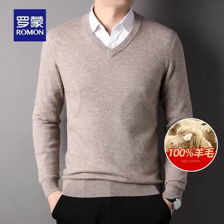 【100%羊毛】罗蒙男士V领针织衫2025秋冬新款加厚百搭舒适毛线衣商品大图