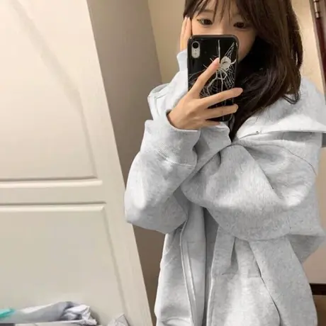 ins超火拉链开衫卫衣女春秋季百搭宽松显瘦连帽上衣外套情侣装潮图片