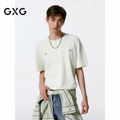 【X】GXG男装淡黄色字母绣花简约圆领短袖T恤男24秋季G24X443116商品大图