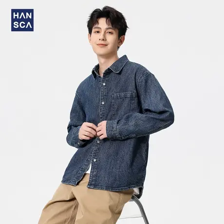 hansca美式复古牛仔外套男士2025秋季高级感痞帅工装夹克长袖衬衫图片