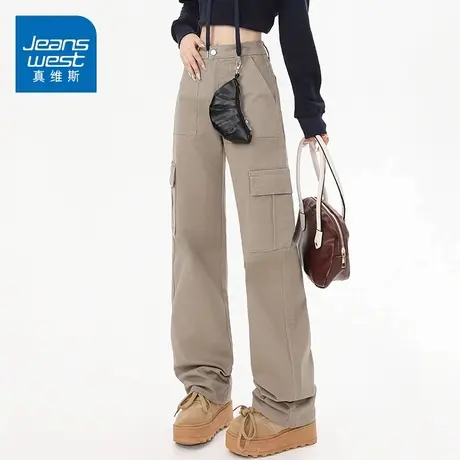 KZ真维斯春秋季韩版宽松直筒工装纯棉牛仔裤炸街酷飒拽姐裤子女款商品大图