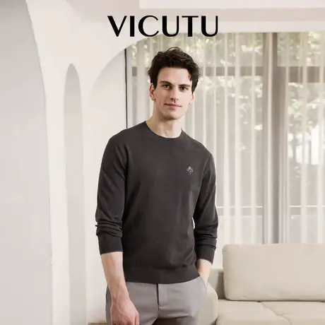 VICUTU威可多长袖针织衫男秋季舒适亲肤圆领休闲百搭毛衣商品大图