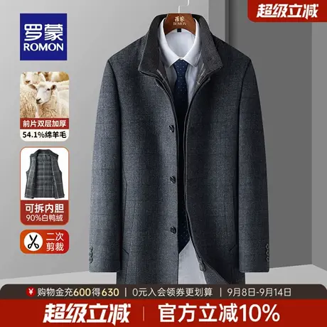 【可拆卸羽绒内胆+含羊毛】罗蒙男士大衣2025冬季新款加厚外套男商品大图