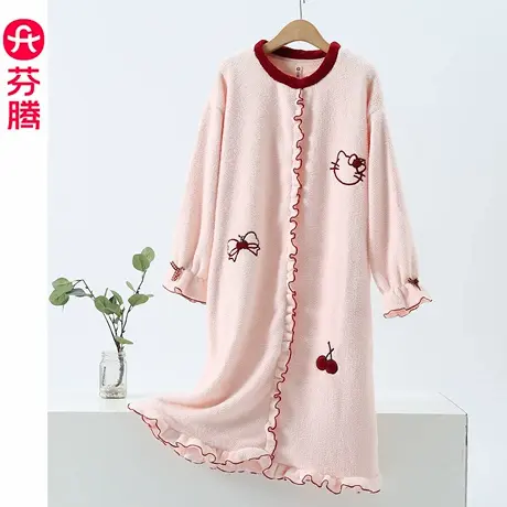 芬腾珊瑚绒睡袍女秋冬加绒加厚甜美圆领外穿家居服睡衣浴袍2025年商品大图