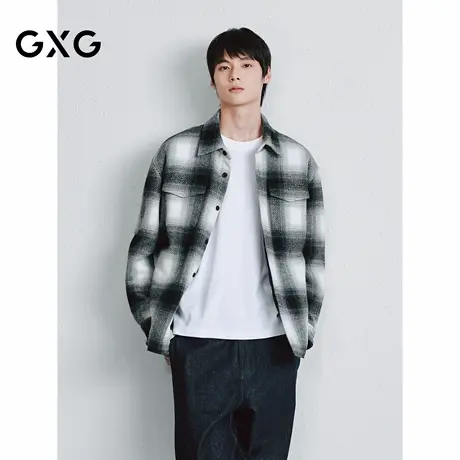 GXG 黑格纹衬衫式棉服男士通勤薄夹棉翻领夹克  2025冬季新品商品大图