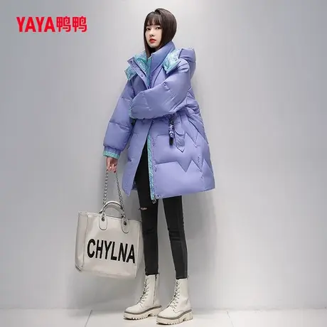 鸭鸭羽绒服女2023年新品中长款连帽时尚百搭韩版保暖外套C图片
