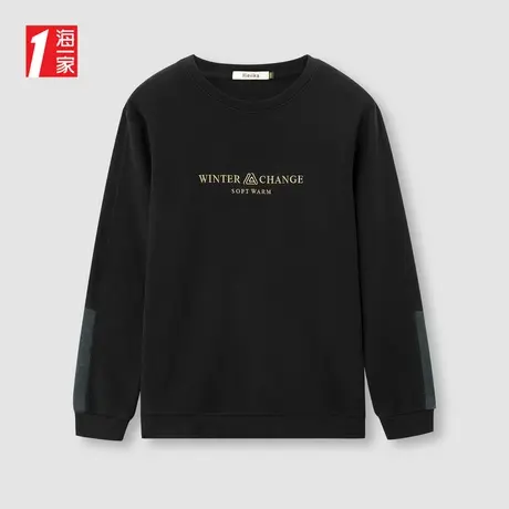 海一家时尚字母绣花打底衫2023冬季新款保暖加绒休闲男士卫衣图片