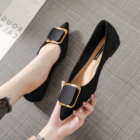 【真皮】单鞋女春秋2023新款小香风一脚蹬平底软底黑色法式豆豆鞋商品大图