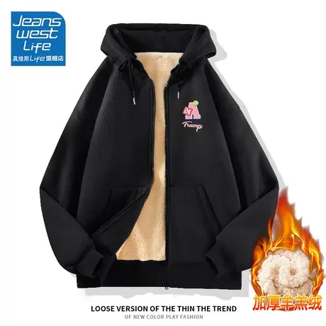 真维斯LIFE冬季黑色外套女加绒加厚2023新款爆款羊羔绒宽松百搭W图片