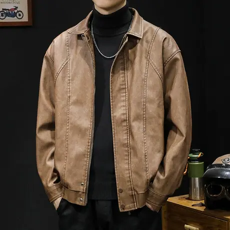 机车皮衣夹克外套男2023新款高级感美式复古男士飞行员潮牌秋冬款商品大图