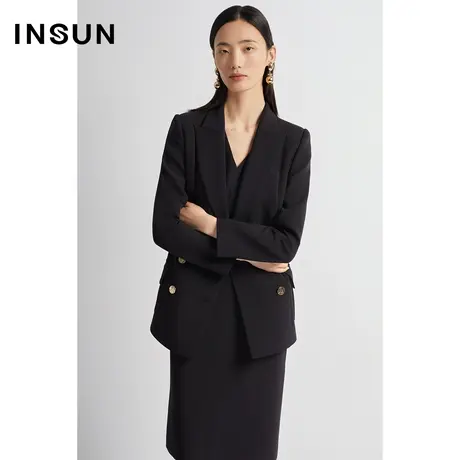 恩裳商场同款秋季时尚金属双排扣设计舒适四面弹抗皱西装商品大图