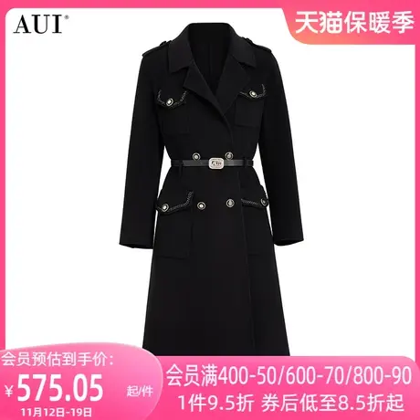 AIUI黑色御姐气质中长款毛呢外套女2023冬新款高级感修身呢子大衣商品大图