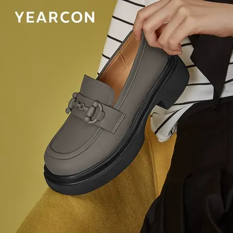 意尔康jk厚底增高乐福鞋女圆头2024年春季新款百搭一脚蹬小皮鞋女商品大图