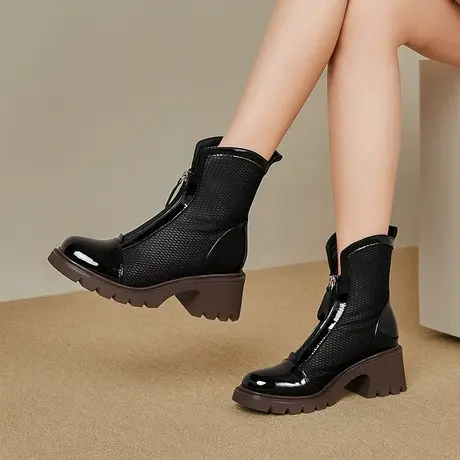 夏季新款时尚气质网靴女粗高跟欧美风里外真皮舒适百搭透气不闷脚商品大图