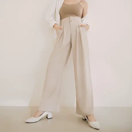 桔熊夏季通勤时尚不易皱打褶宽松高腰直筒西装裤子女大码BA7122图片