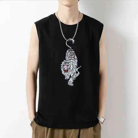 2024新款纯棉背心男士夏季宽松健身篮球运动坎肩国潮宽肩无袖t恤商品大图