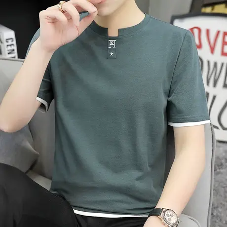 夏季纯棉短袖T恤男士韩版潮流打底衫男装上衣服潮牌ins半截袖体恤商品大图