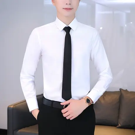 酒红色商务休闲免熨烫衬衫男士长袖春秋季弹力修身衬衫韩版潮流帅商品大图