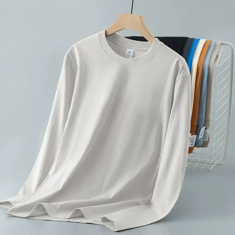 重磅纯棉长袖t恤男女打底衫圆领内搭上衣服宽松全棉小衫纯色秋衣商品大图