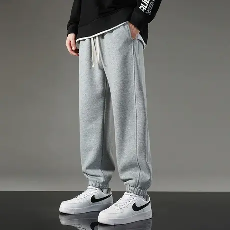 长裤子男士2024新款秋冬加绒加厚灰色运动裤九分小脚束脚休闲卫裤商品大图